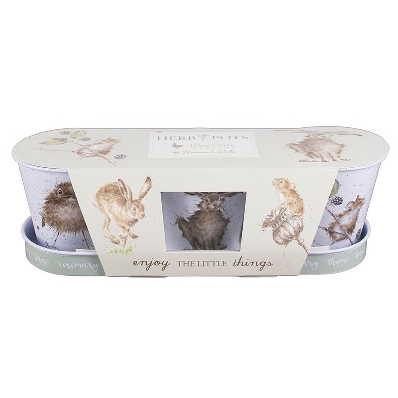 Wrendale Designs Country Animal Set van Kruidenpotten op Blad - Metaal