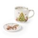 Wrendale Designs Oh Xmas Tree Beker en Onderzetter - Fine Bone China - 300 ml